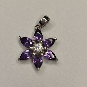 Purple Flower Pendant Necklace in Sterling Setting